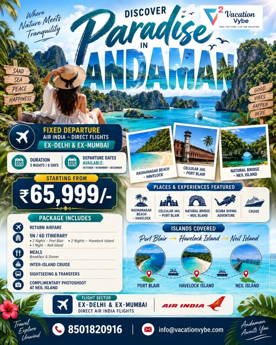 EdeltroPereira's tweet photo. Paradise is calling in Andaman. Crystal-clear waters, stunning beaches, island cruises, and unforgettable adventures await in Port Blair, Havelock, and Neil Island. Your perfect tropical escape starts here. https://t.co/GOBbQZDw1J