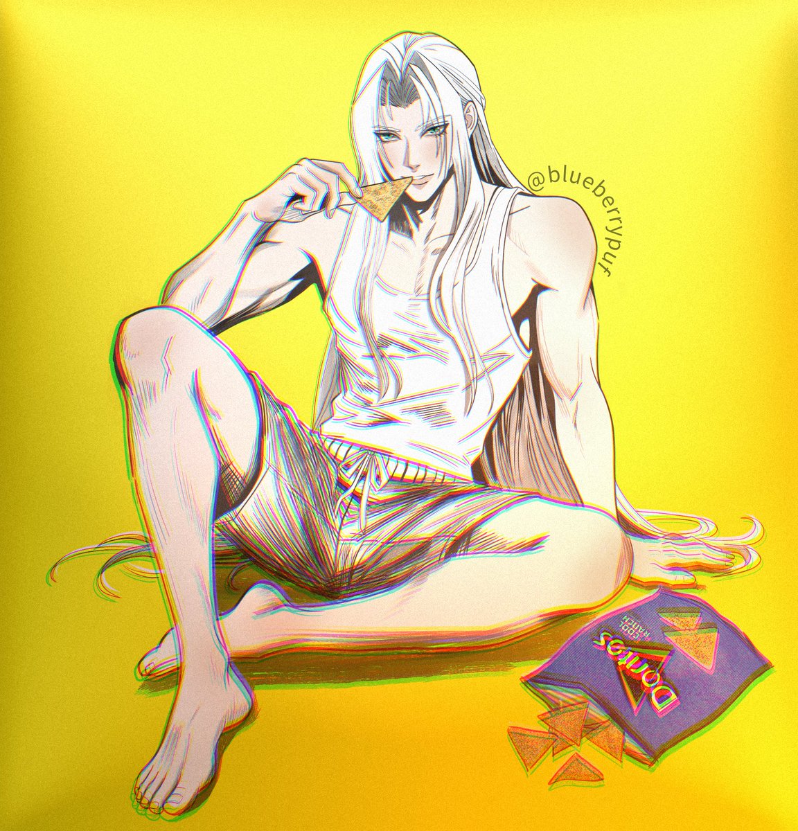 Monsterbf1Ilove's tweet photo. I lost the energy halfway but I couldn't stop thinking about #Sephiroth eating Doritos all day lol 

#セフィロス https://t.co/VOeypdpZat