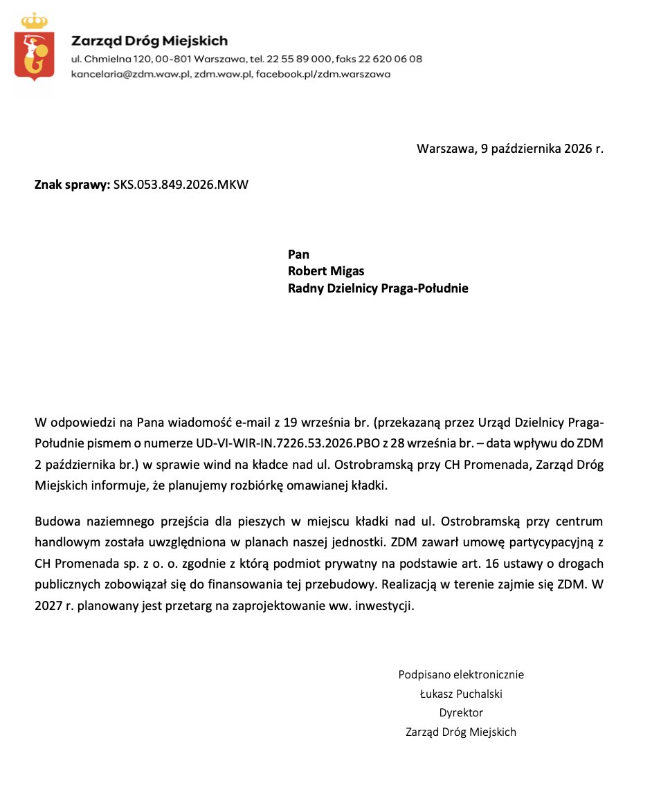 Robert_Migas's tweet photo. Kładka przy CH Promenada ma być zastąpiona przejściem naziemnym - w przyszłym roku @ZDM_Warszawa zapowiada projekt. Całość finansuje CH Promenada z art. 16 https://t.co/Dz8wzEFlDI