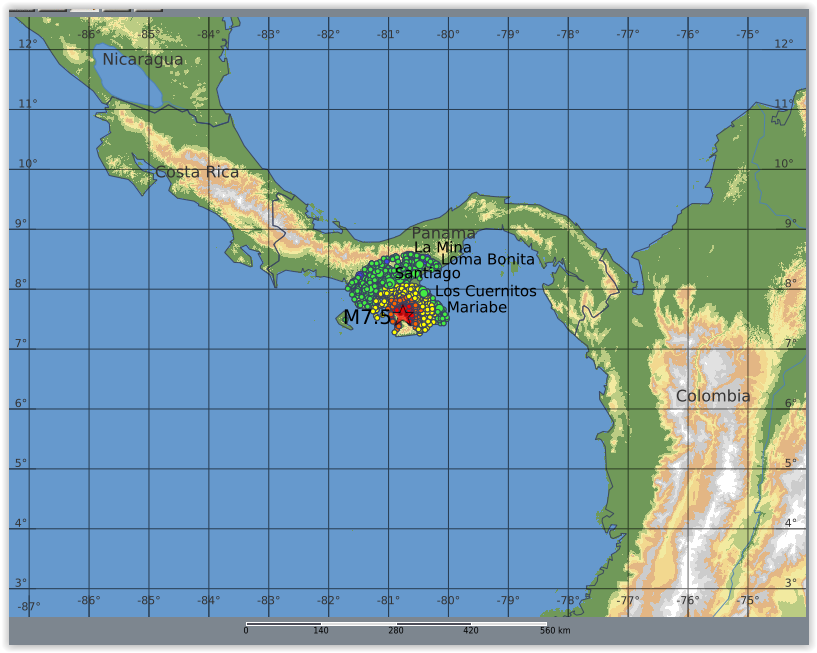 QLARM's tweet photo. EARTHQUAKE M7.5. Origin Time: 2026-10-09 17:56:06 UTC, Panama (7.57 ; -80.76), Depth: 10.0 km, (source(s): GFZ). Estimated fatalities: 230 to 1100, injured: 700 to 3100. #earthquake #quake https://t.co/3sHUIPDVWY
