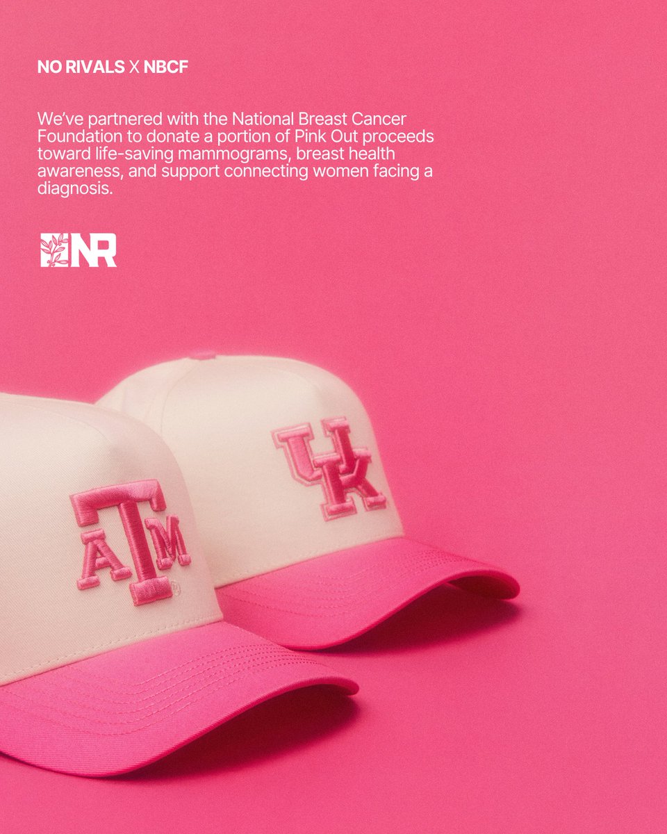 NoRivals_Brand's tweet photo. In October, we wear pink. Our annual Pink Out Collection is back, and this time with almost 50 teams. 

A portion of proceeds collected from this drop are being donated in support of @NBCF and breast cancer awareness. Shop now to help make a difference and inspire hope🩷 https://t.co/5L8Cycbo0x