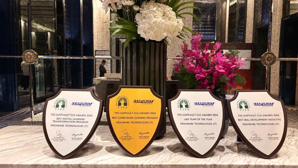 HexawareGlobal's tweet photo. 4 wins for Hexaware at the #TISS #LeapVault #CLO Awards 2026—L&D Team of the Year, Best Games-based Learning Program, Best Skill Development Initiative, Best Digital Learning Transformation Program! A proud night in Mumbai for the team behind learning at Hexaware.
#HR #Talent https://t.co/yXiJhINrw1