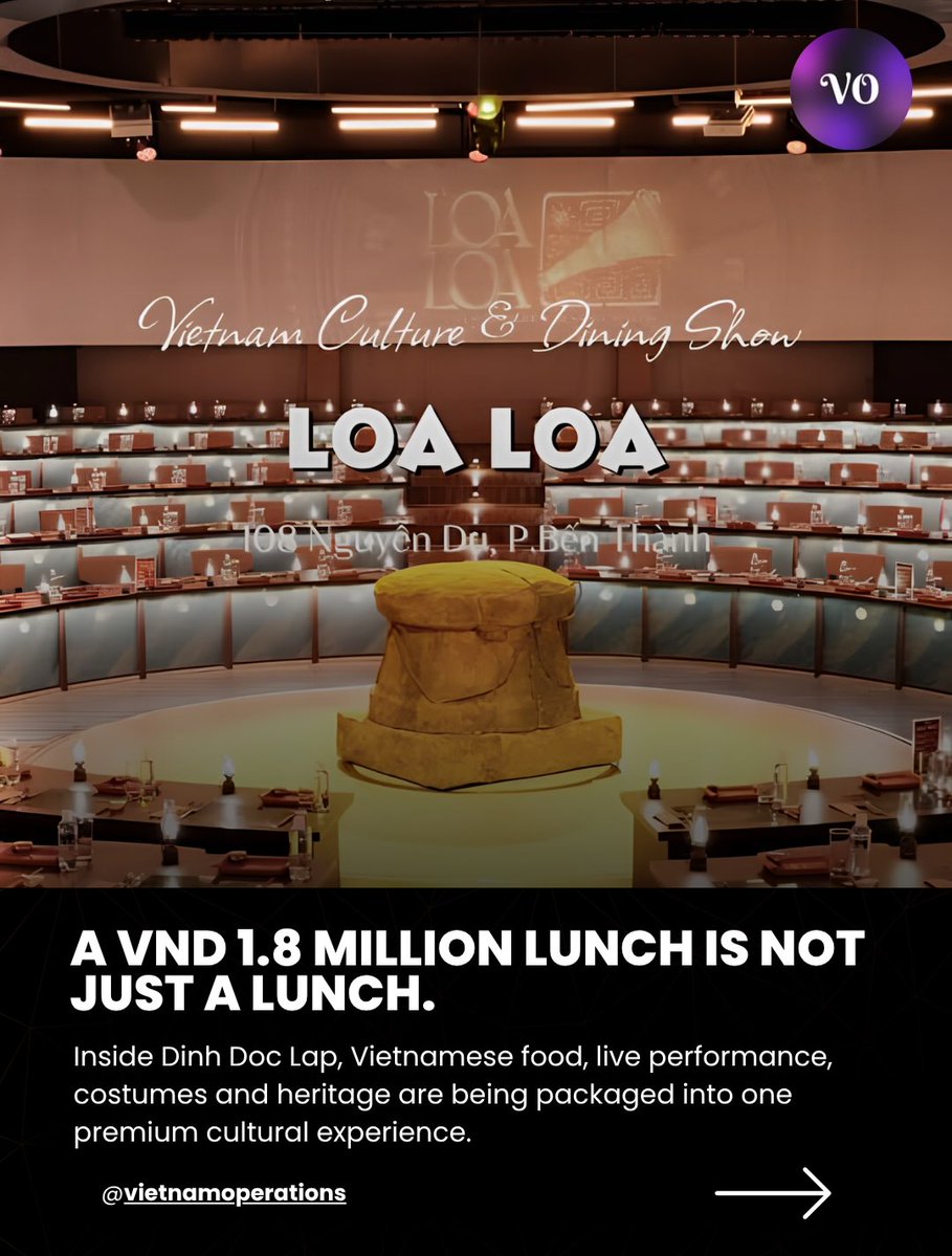 AfonsoCaroSousa's tweet photo. A VND 1. 8M lunch that’s more than a meal. At Dinh Doc Lap, LOALOA blends Vietnamese cuisine, heritage, music and live performance into a premium cultural experience. Culture is becoming an experience economy. https://t.co/gG1ykq7eHB