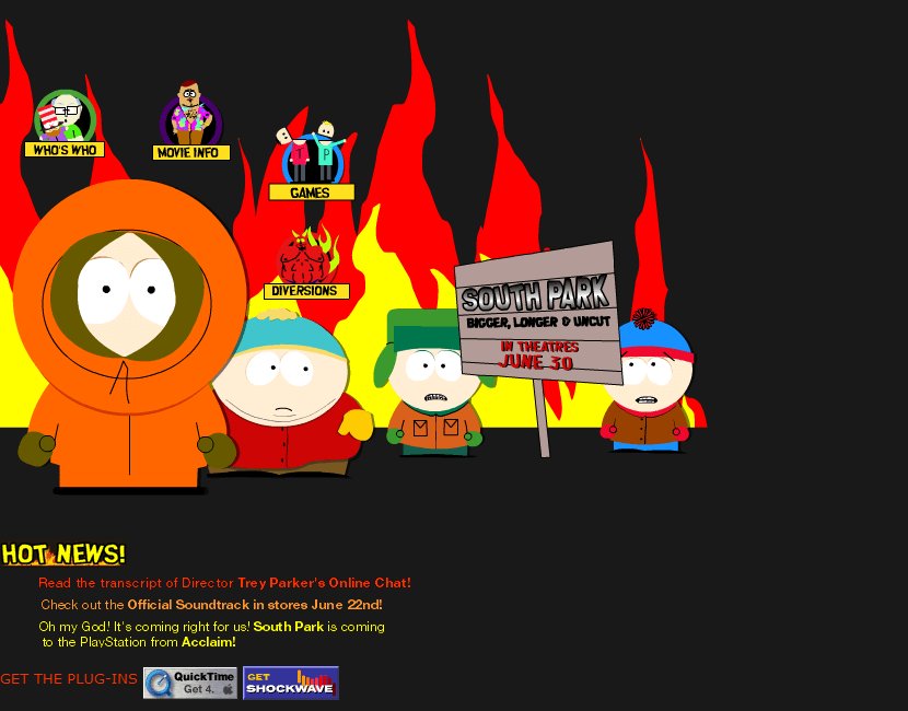 WebDesignMuseum's tweet photo. South Park Movie website in 1999 https://t.co/wRhY6vGOns