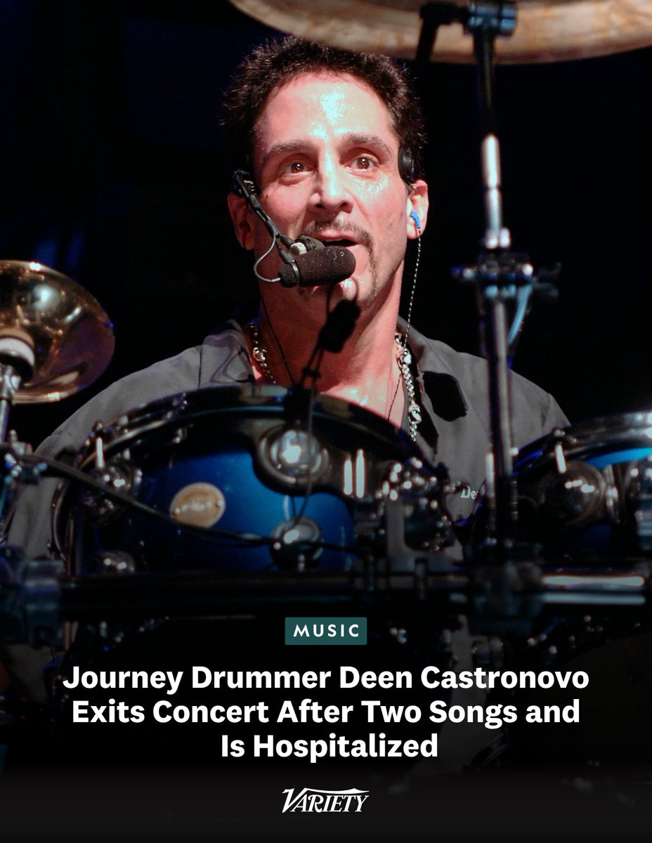 Variety's tweet photo. Journey drummer Deen Castronovo suffered a medical emergency during the band's performance and had to be helped offstage.

A representative for Journey says that Castronovo “wasn’t feeling well two songs in and was transported to the hospital to get checked out. The show was paused for about 20 minutes and the experienced drum tech filled in to finish the show.” No other details about his condition were immediately made available.

https://t.co/ZUeU2sxLDP