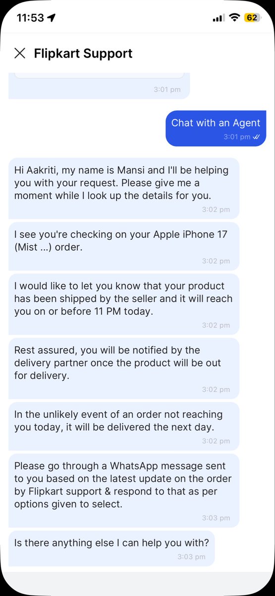 aakritayyyyy's tweet photo. Absolutely pathetic logistics by @Flipkart. My iPhone order went from delivery on Oct 9 to Oct 10 and now Oct 12, despite allegedly being at the nearest hub. Executives give conflicting updates, and a “technical error” is the excuse. This is unacceptable! Fix your logistics. https://t.co/4tsc9PWLMC
