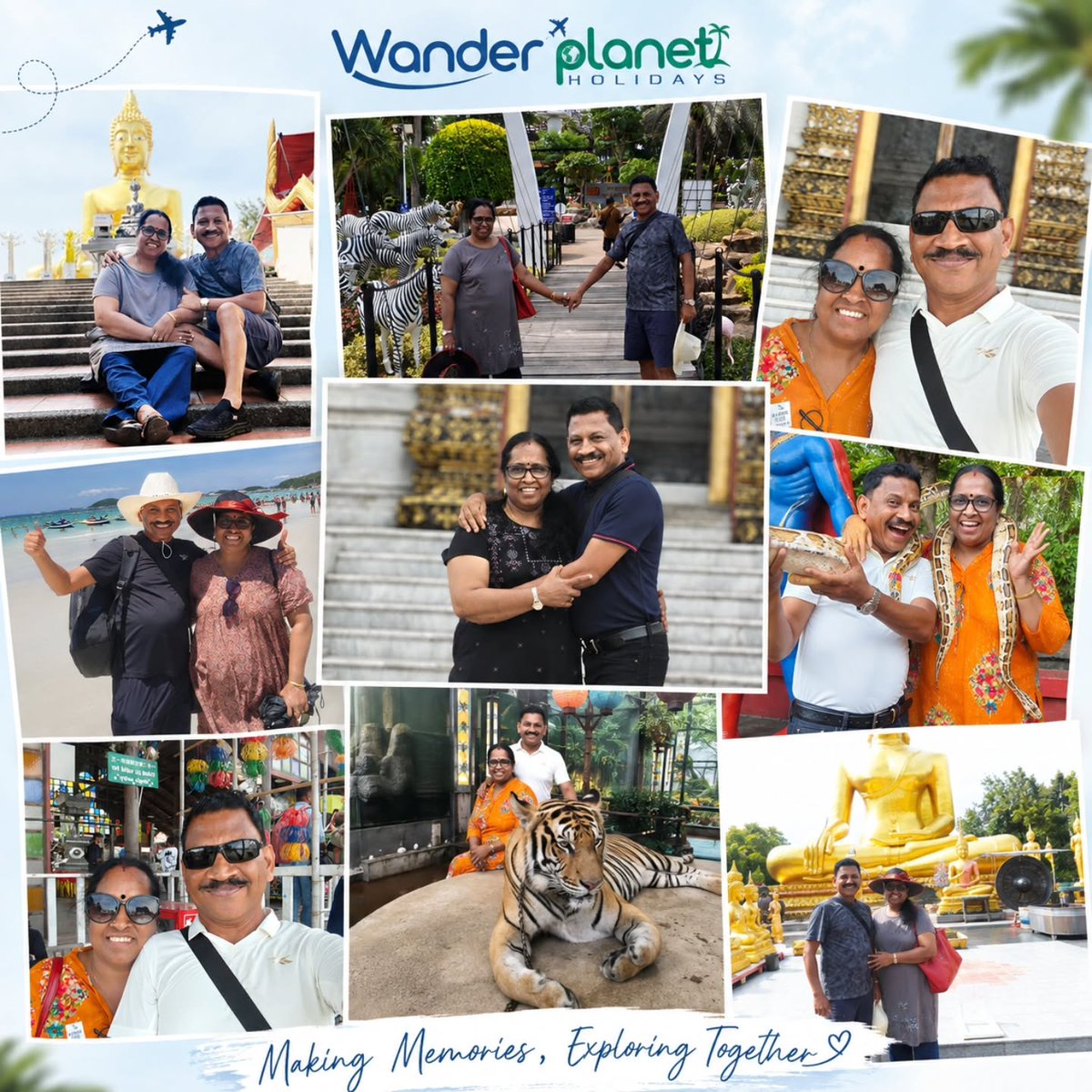 ChuGiu's tweet photo. Making memories, exploring together. From golden temples and beautiful beaches to unforgettable wildlife experiences, Thailand gave them moments to cherish forever. Thank you for choosing Wander Planet Holidays. https://t.co/cEtDp57fCP