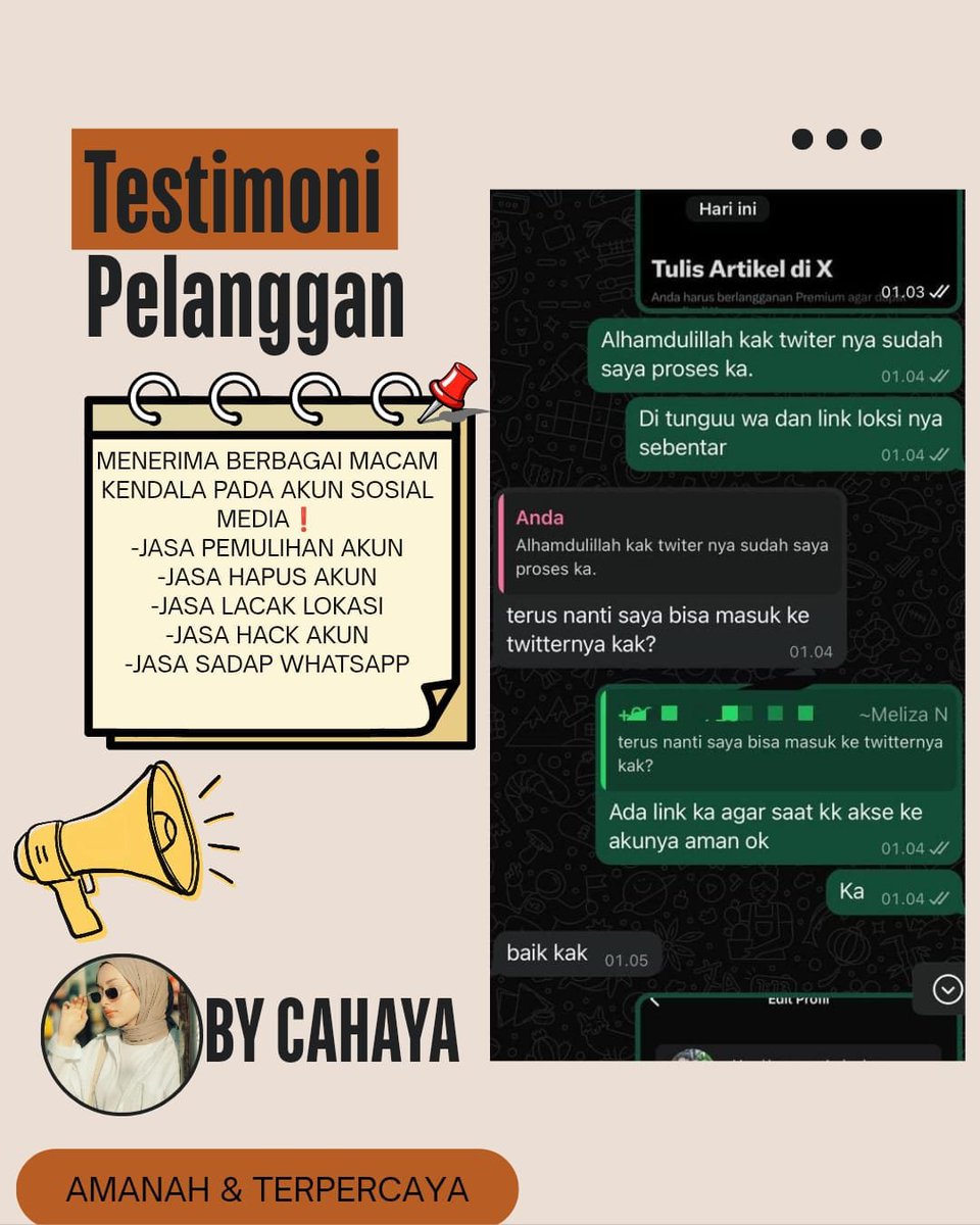 vcenise's tweet photo. WTS OPEN JASA PEMULIHAN/PERBAIKAN AKUN SOSMED⤵️

 Layanan  :
🫨 Pulihkan &amp; Pulihin/Balikin Akun
🫨 Hapus/Nonaktifkan Akun
🫨 Hack Akun
🫨 Sadap Wa/All Sosmed
🫨 Lacak Lokasi

(Instagram,Tiktok,Gmail/Email,Facebook,Telegram,Twitter/X,Dll)

Konsultasi? WhatsApp Di Profil🫰 https://t.co/iRHc1JbSFF