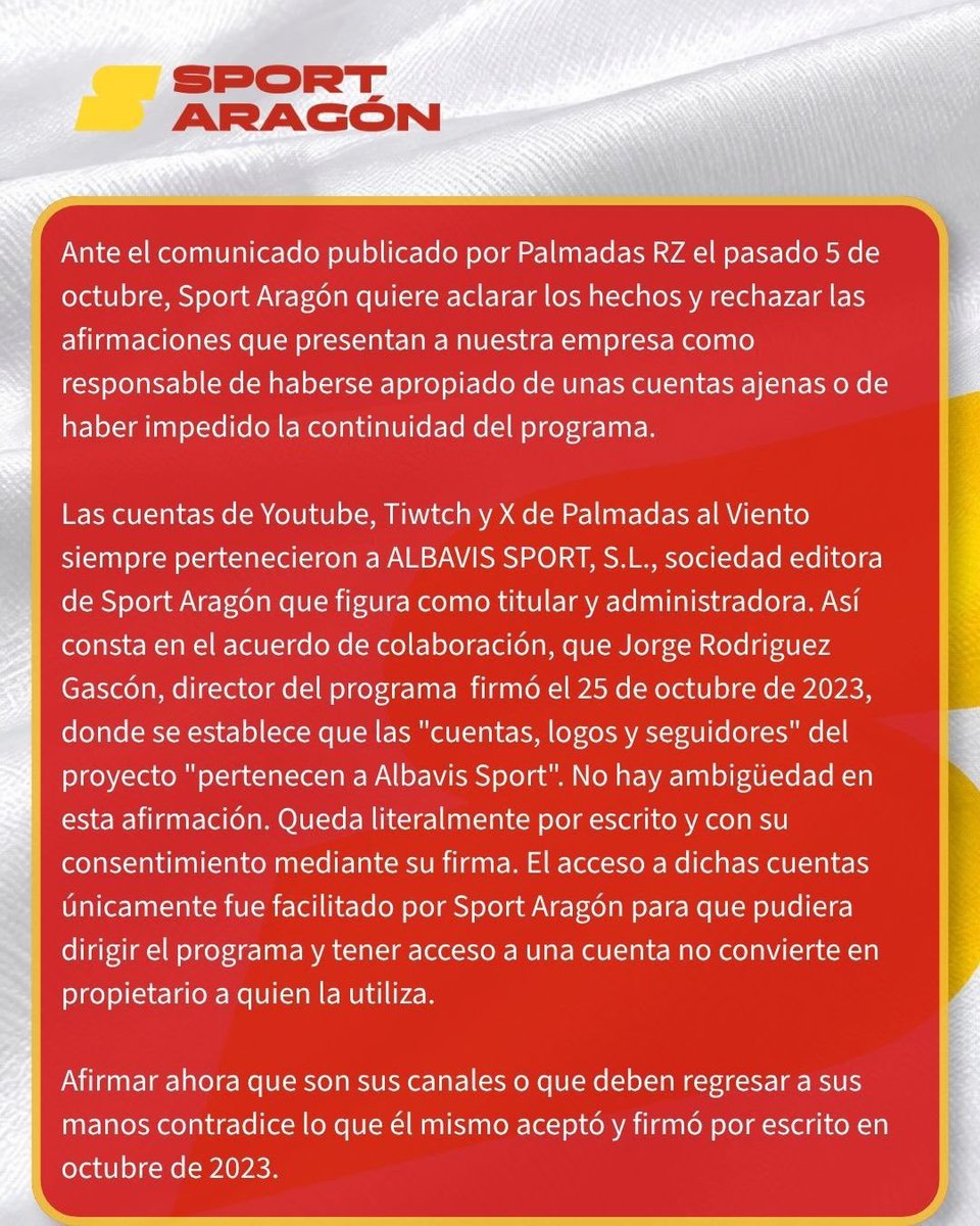 GuaridaDelLeon's tweet photo. Comunicado de @sportaragon_com sobre Palmadas Al Viento 👇🏻 https://t.co/dw5R3Bdqth