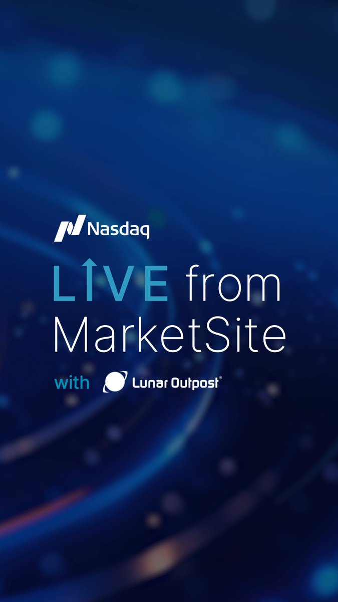 A promotional graphic featuring the Nasdaq "LIVE from MarketSite" branding with Lunar Outpost partnership details, set against a dark blue abstract background. The image ties to the accompanying post by highlighting the Nasdaq MarketSite feature where Lunar Outpost co-founder AJ Gemer discusses the company's lunar terrain vehicle technology.