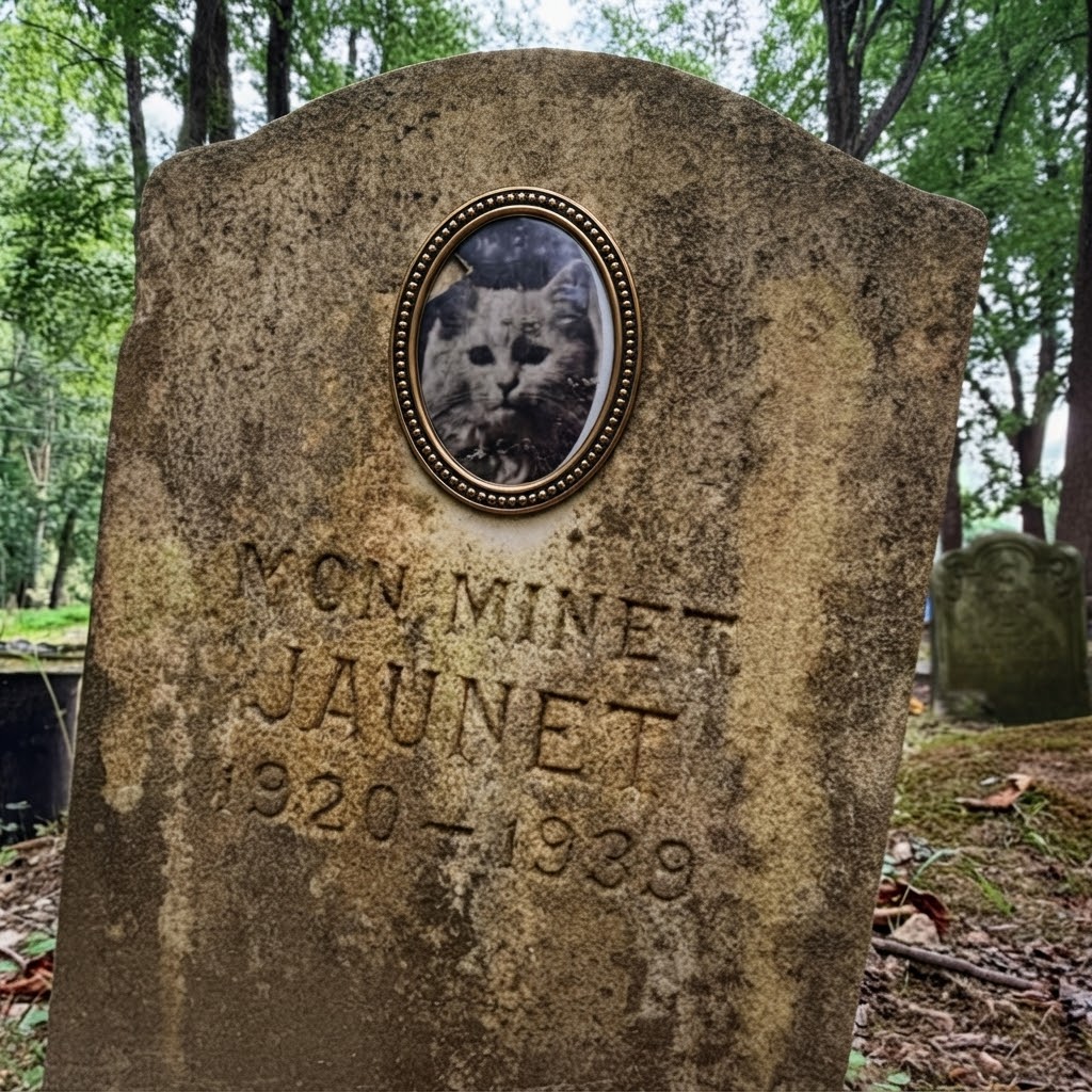 EnsedeCiencia's tweet photo. 🪦🐱En Maryland, EE. UU., una lápida conserva el recuerdo de Mon Minet Jaunet, un gato cuya inscripción marca los años 1920–1939. Se desconoce quién fue su dueño, pero su retrato y su nombre siguen contando una historia de amor que sobrevivió al paso del tiempo. https://t.co/57aCHNAAm9