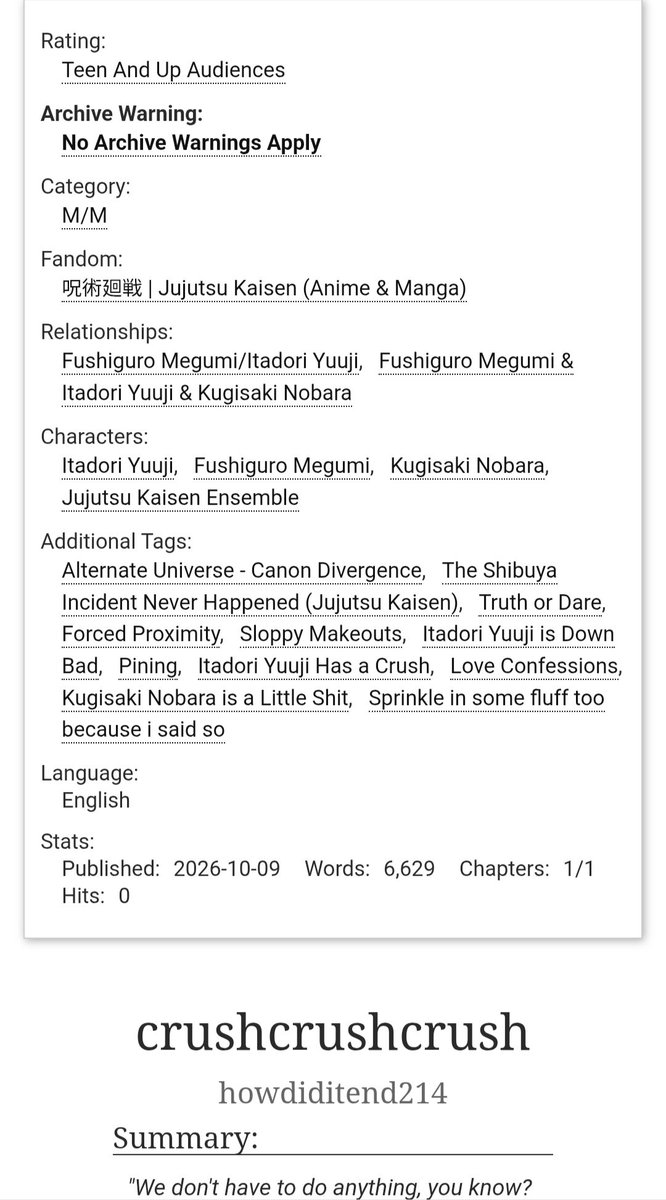 _howdiditend's tweet photo. somebody ordered a seven minutes in heaven/sloppy makeout sesh fic for itafushi friday? 
Well, i'm gonna leave it here just in case ✨️

https://t.co/ShqrIpbiQj

#itfs #fsit https://t.co/ZsbhvkZx2j