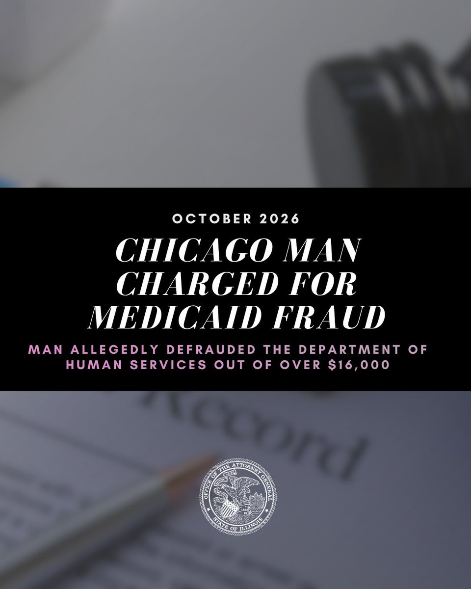 ILAttyGeneral's tweet photo. My office's Medicaid Fraud Unit works hard to hold accountable those who take advantage of Illinois' essential Medicaid program for their own personal gain. I appreciate @ILHumanServices's collaboration on this case: https://t.co/djSLI0YgZA https://t.co/6WBuVgRJPE
