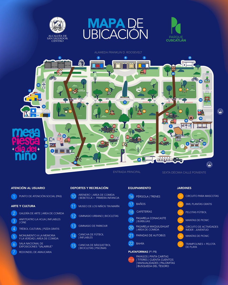 alcaldia_ss's tweet photo. Este domingo 1️⃣1️⃣ de octubre, el Parque Cuscatlán se llena de magia, juegos y sorpresas con nuestra Mega Fiesta del Día del Niño.🥳🎈

✨ Shows infantiles
🎨 Actividades recreativas
🎬 Cine al aire libre
🎪 Y mucho más…

📍 Parque Cuscatlán
🕘 De 9:00 a. m. a 5:00 p. m. https://t.co/1RDZMHpFtR