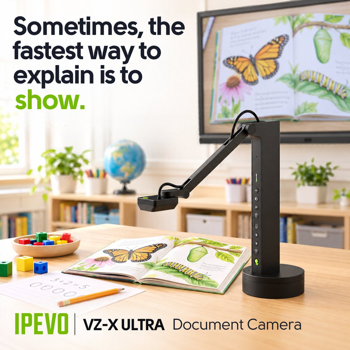ipevo's tweet photo. Show it. Don’t just describe it. Books, worksheets, hands-on learning tools and student work can go straight to the big screen.

#IPEVO #Teachers #ClassroomTechnology #K12 https://t.co/I6LlU1vmu0