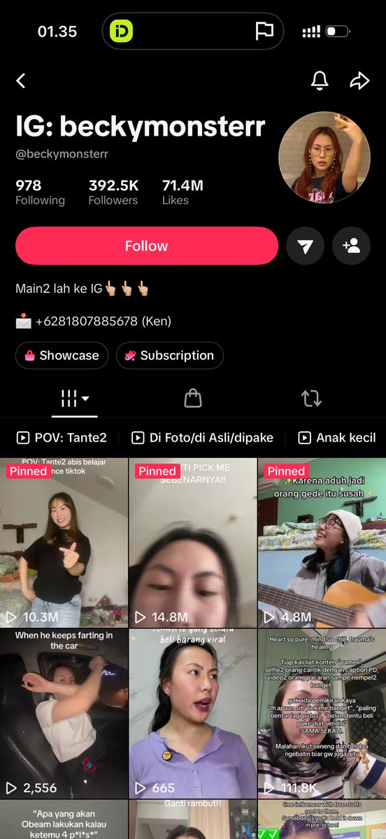 Ducatijeno's tweet photo. Kak Becky, dari 2020 udah ngonten. Ga pernah flexing, lucu-lucu kontennya, open minded, kritis dan ternyata selama ini beliau kerja jadi guru😁☝🏻 https://t.co/BZHHtn7xEs