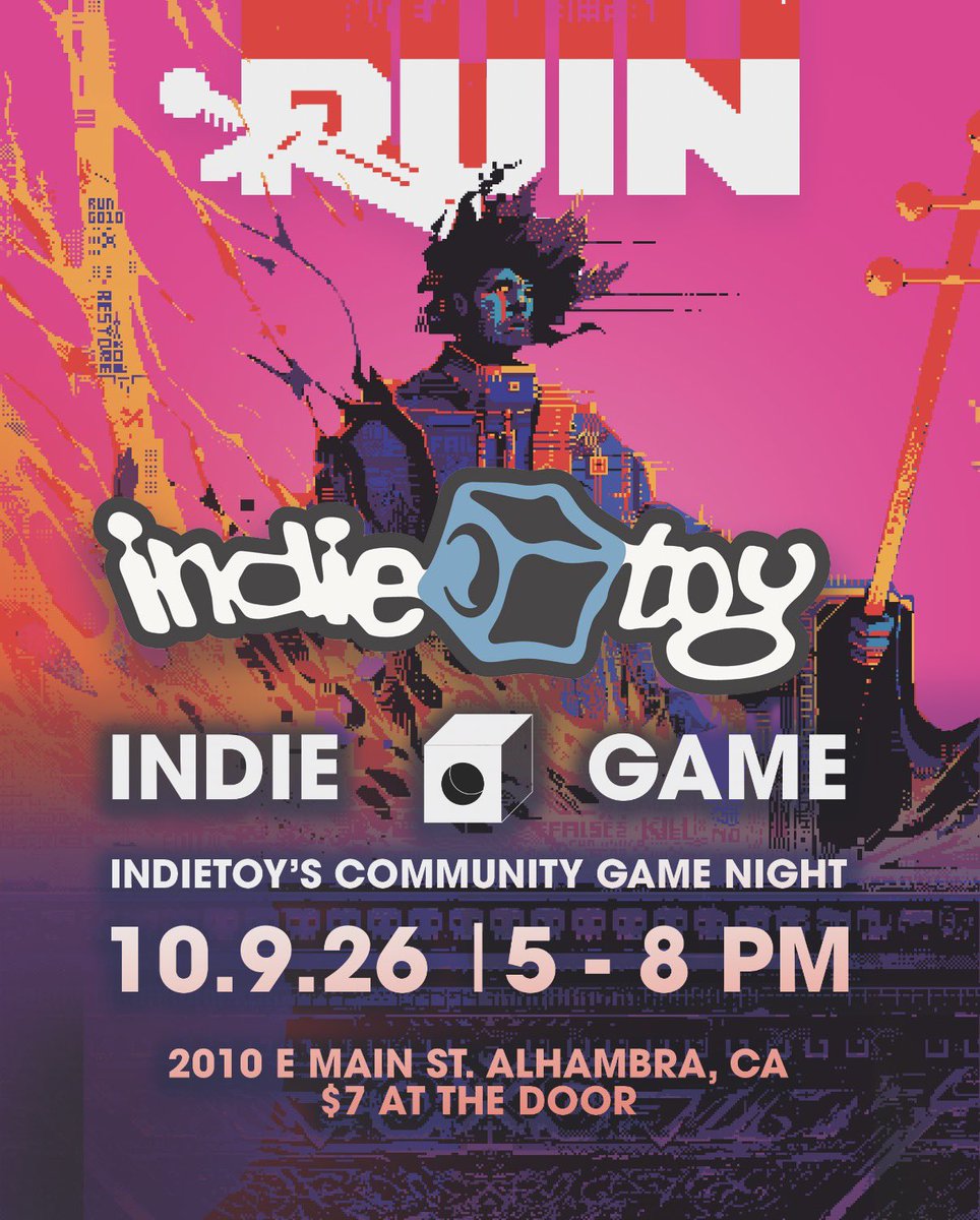 offElectric's tweet photo. Indie Toy Game Night 👾

In LA? Join OE &amp; @indietoy.la for a night to experience RUIN with a live demo, free relics, merch &amp; more.

10.09 | 5-8 PM
210 E Main St. Alhambra, CA
Tickets $7 at the door
Free Parking https://t.co/qgnJGIGFLC