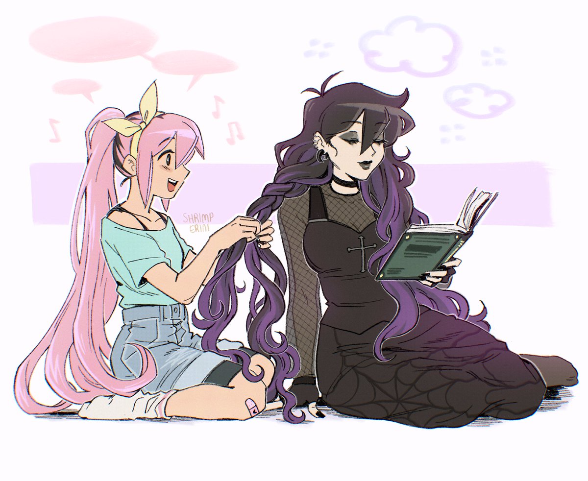 shrimperini's tweet photo. afternoons with big sister mari! 🐰🐱💟📚 

#emoriAU https://t.co/MtphMzdfH1