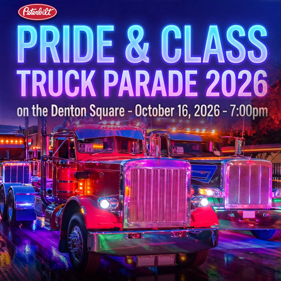 PeterbiltMotors's tweet photo. Join us October 16th on the Denton Square for the 9th Annual Peterbilt Pride & Class Parade! Over 50 drivers will showcase their prized Peterbilt trucks in this exciting celebration. Check-in and learn more at the link below.
 
https://t.co/58RhDsIRui

#Peterbilt #PeterbiltTrucks #PeterbiltPride #ClassPays #DentonTX