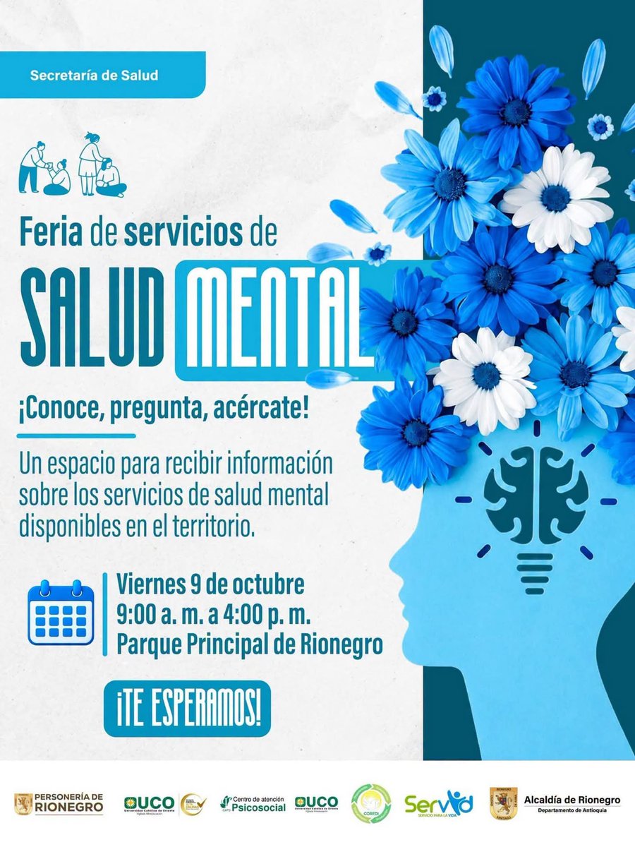 acuariotv's tweet photo. Aún está a tiempo de participar en la "Feria de Servicios de #SaludMental" que se desarrolla hoy en la Plaza de la Libertad de Rionegro, donde ofrecen herramientas para conectar con tu interior y ayudar a sostener lo que a veces se hace difícil de llevar.

#OrienteAntioqueño https://t.co/Xwr6C1inXg
