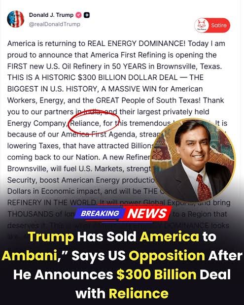 Manansoni78's tweet photo. @elonmusk Ambani is not only the Prime Minister of India, he is now also the President of the United States.... https://t.co/SgIjfj58RF