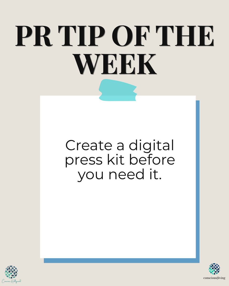CHPRTeam's tweet photo. ✨ Today’s PR Tip of the Week ✨
Create a digital press kit before you need it! Keep your bio, headshots, achievements, and past press coverage ready to share. When an opportunity comes up, you'll be prepared.
#PRTips #PressKit #PublicRelations #MediaRelations #PRTipOfTheWeek https://t.co/JqLTqZexez