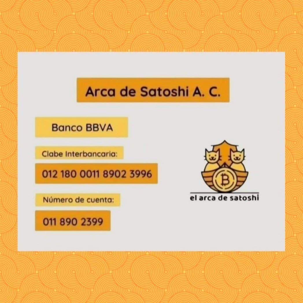 arca_satoshi's tweet photo. Imagínense que se ganan el libro, lo leen apasionadamente, se meten a conocer más de tema, esto los lleva a conocer y entender más cosas de la vida y luego no sé,  se vuelven críticos literarios, jajaja. Todo puede pasar pero para que pase, nos pueden ir ayudando comprando un numerito de nuestra rifa. Hay más premios. 😇

Bien fácil la cosa, la verdad.☝️

1. Depositan el monto de los numeritos que van a comprar (cada uno cuesta $150 pesito) a nuestro número de cuenta (que dejamos en imágenes)
2. Nos mandan el comprobamte por WhatsApp al 55 1935 9577 o por mensaje privado
3. Eligen su número de la suerte de los wue tenemos disponibles (todos los números son de la suerte, Zelda ya dijo, jaja)
4. Y pues ya, nomás nos aguantan a hacer la rifa,  jajaja. 😅

Esta rifa es para poder cubrir los gastos de la cirugia de Zelda. Como saben, no le ha ido taaaan bien pero el objetivo de esto pues es qye ya todo perfecto y hermoso para que pieda ser feliz adoptada con su familia. 

Muchas gracias.  ♥️