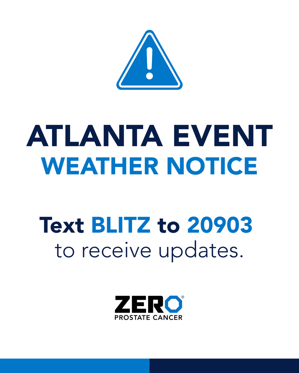 ZEROCancer's tweet photo. Weather Update: Blitz The Barriers Prostate Health Celebration & Empowerment Summit in Atlanta

We're closely monitoring the weather forecast for this weekend's (Saturday, Oct 10) event. At this time, the summit is still scheduled to take place as planned.

The safety of our attendees, speakers, and staff is our top priority. Check back here for the latest updates as we continue to monitor conditions.

You can also text BLITZ to 20903 to opt in to text alerts and receive important event updates.