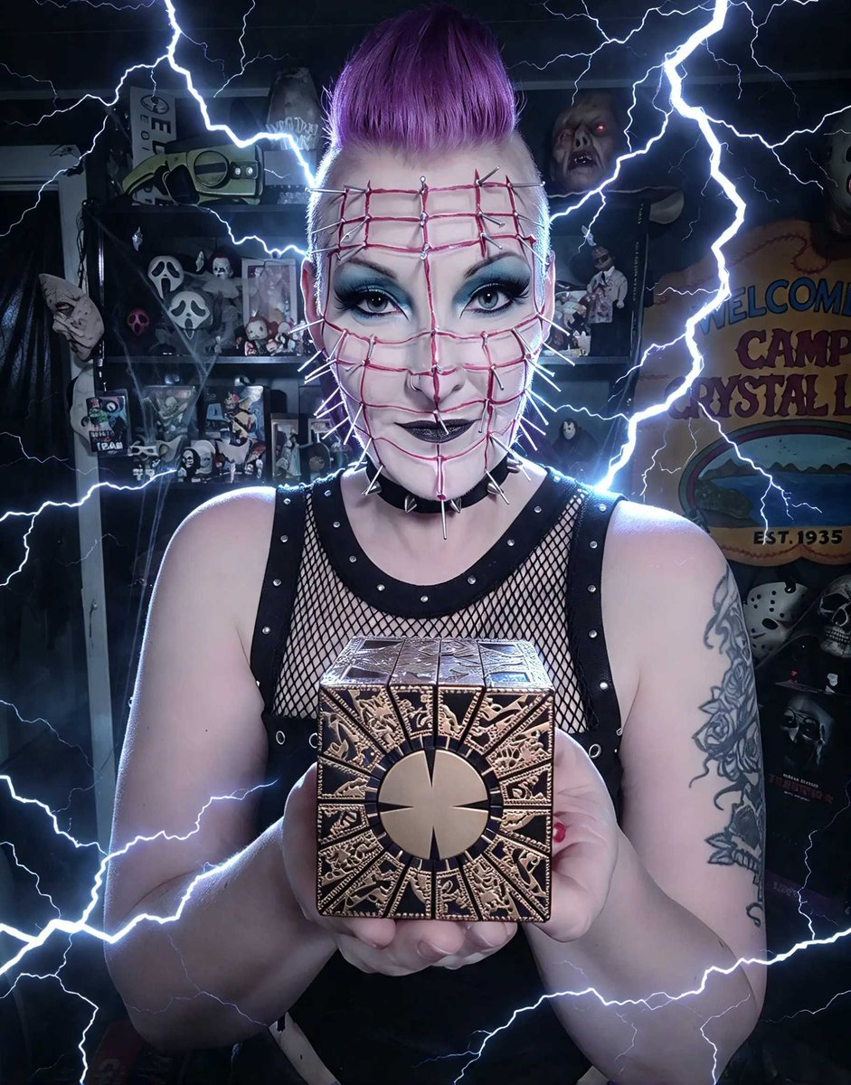 ReAnimateHer_'s tweet photo. Someone opened the box… and apparently I was the bad decision waiting inside. 😂⛓️

🩸 WE’RE LIVE on TWITCH with Hellraiser: Revival!

The Priestess of Pain has Arrived! We have such sights to show you.

The Horde has been summoned! Come raise some Hell with me! 😈🖤

📺 https://t.co/18qDtE4GmA

#HellraiserRevival #HorrorGaming #Cosplay @HellraiserGame @RealCliveBarker