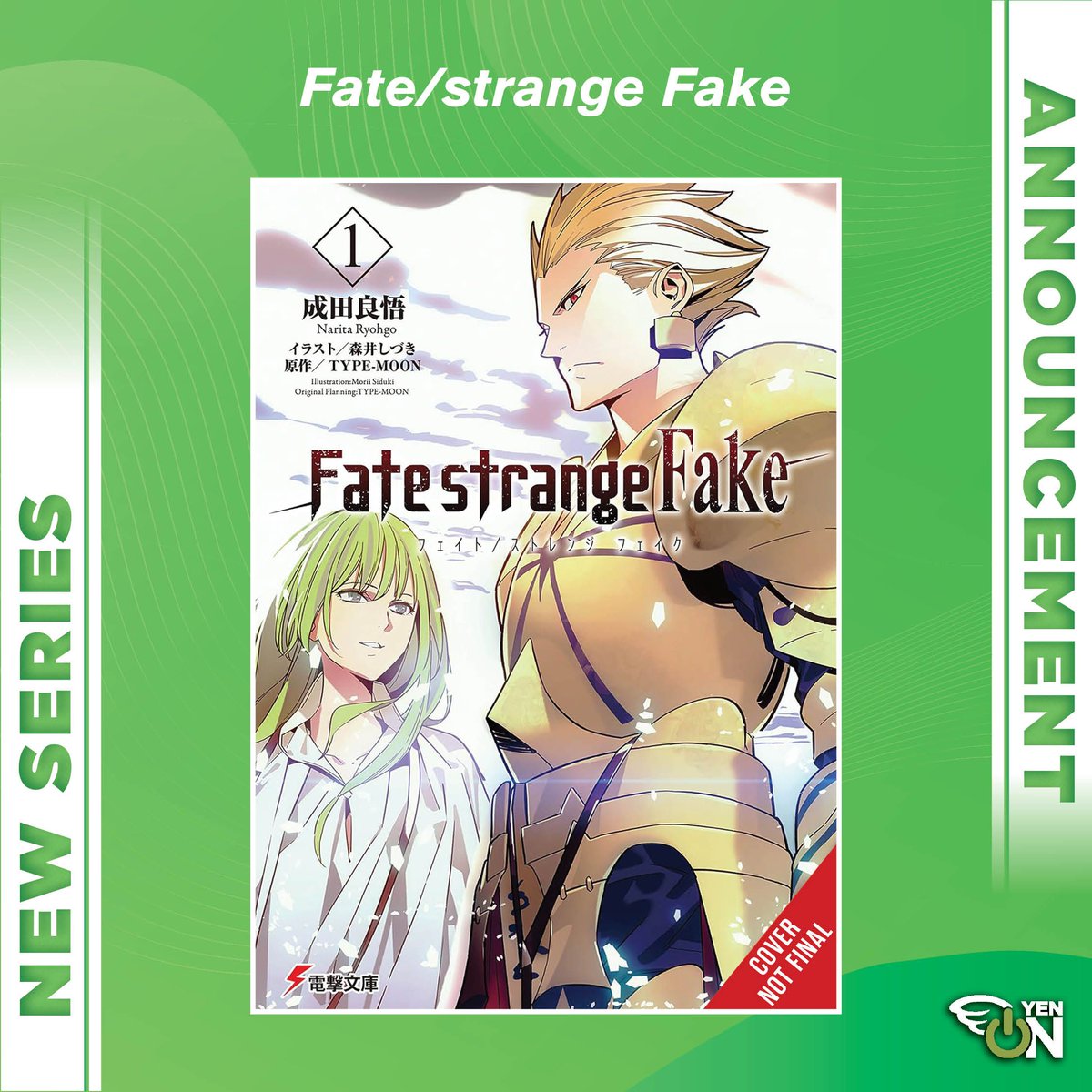 yenpress's tweet photo. NEW LIGHT NOVEL ANNOUNCEMENT: Fate/strange Fake

The False Grail War begins…

It has been several years since the conclusion of the Fifth Holy Grail War. Now the stage has been set for a brand-new battle in Snowfield, a city in the western United States. But this iteration of the war is built on lies. Mages and Heroic Spirits gather upon a false stage. And though they grow increasingly aware that something is amiss, they play their roles all the same. Truth and fiction no longer matter, for these competitors fight not for the Grail, but to see their personal convictions through to the end. But when the final drop of blood is shed and the battle draws to a close, what secrets will this enigmatic conflict uncover…?