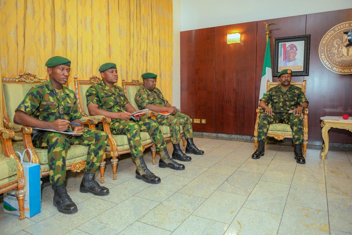 SimFubaraKSC's tweet photo. I received the new Commander of 6 Division Garrison and Sector 3, Operation Delta Safe, Brigadier General Ismaila Sule, at Government House, Port Harcourt, during a courtesy visit to formally introduce himself and to discuss ways of strengthening security collaboration in Rivers State.

We reaffirmed our administration’s commitment to supporting the Nigerian Army in protecting lives, property and critical national assets. I also welcomed the establishment of a new Army Brigade in Ahoada, a strategic development that will strengthen security in the area.

I appreciate President Bola Ahmed Tinubu and the Chief of Army Staff for this important step. Our partnership with the military remains firmly anchored on the advancement of peace, security and the continued progress of Rivers State.