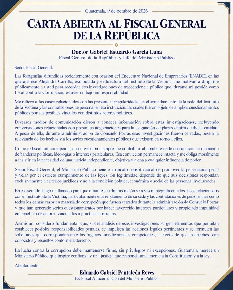Eduardo_Panta's tweet photo. Carta abierta al Fiscal General de la República y Jefe del Ministerio Público, Doctor Gabriel Estuardo García Luna. https://t.co/aqkLfRtXbd