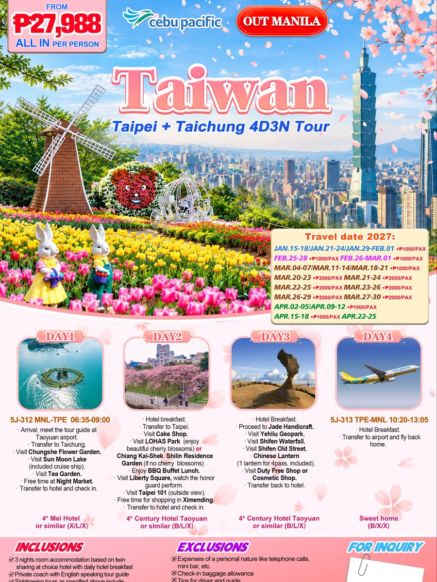 polinitha's tweet photo. Discover the beauty of Taiwan with Aio Travel and Tours. Start your next adventure with flexible installment payment options for easier, more convenient travel planning. Call 09692990128 https://t.co/XOIhQ3OIhO