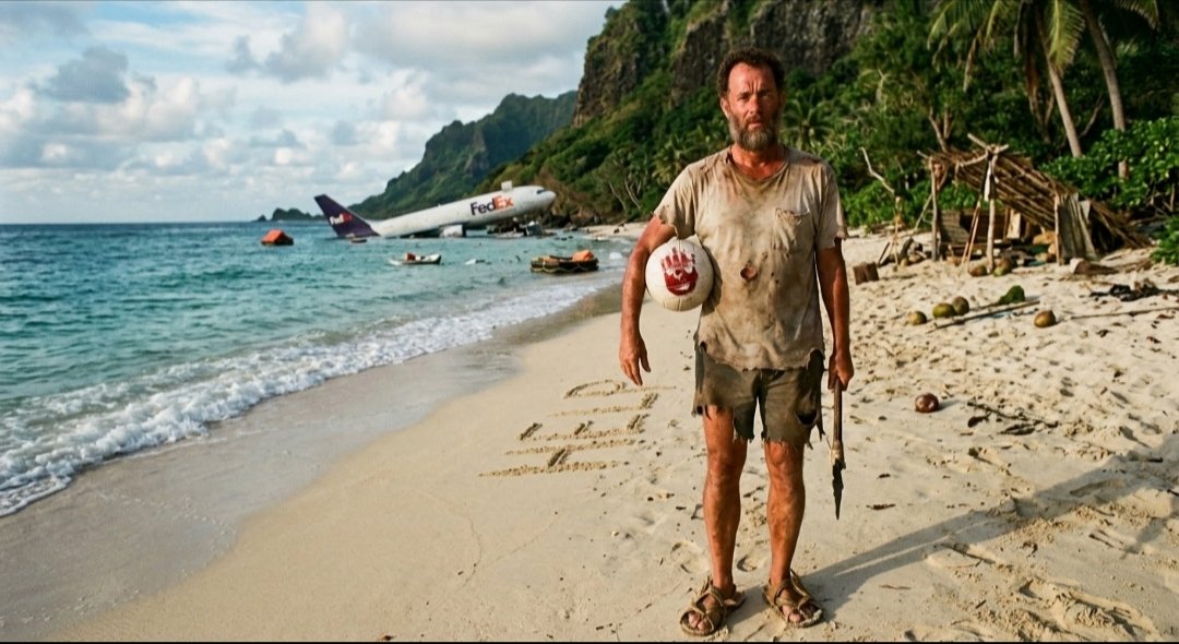 Uzonna7's tweet photo. 🎬📺Cast Away (2000)❤️ 4/5⭐

Cast Away is literally the ultimate modern horror film. 

Imagine surviving a plane crash, fighting coconut-induced diarrhea, knocking out your own infected tooth with an ice skate, and starving for FOUR YEARS… just to get back home and find out your fiancee moved on and got married. Just leave me on the island bro.

FedEx spent millions on product placement for a 2.5-hour movie about how their delivery system crashed a plane and took 4 whole years to deliver ONE package. Absolute corporate marketing insanity.

Tom Hanks spent over an hour of screen time with ZERO dialogue, no background score, and an inflatable volleyball, yet kept millions of viewers glued to the screen. That isn't just acting, that’s pure, unmatched movie star alchemy. 

⭐Synopsis:  Corporate hustle-culture freak gets forced by God into the ultimate digital detox program. 

Learns basic survival skills, adopts a sports ball as a life coach, and finally learns the importance of work-life balance through severe trauma.
