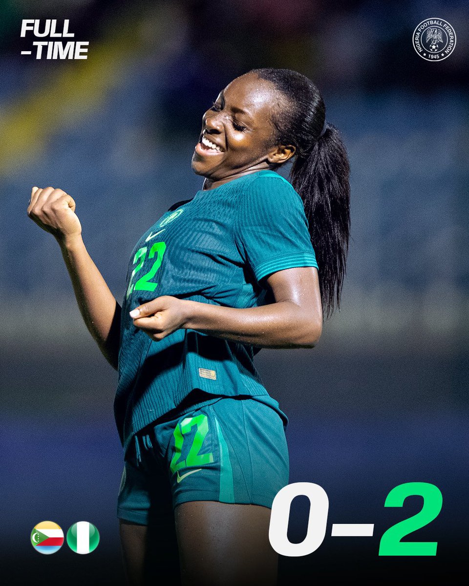 FansTribeHQ's tweet photo. π³π¬β
The Super Falcons secured a 2-0 victory over Comoros in the first leg of Olympic Qualifiers. Goals from Alozie and Uchenna Kanu secured the win.
Next up, the second leg
#superfalcons #COMNGA #nigeria #olympics #olympicsqualifier https://t.co/PP99NfM96Y