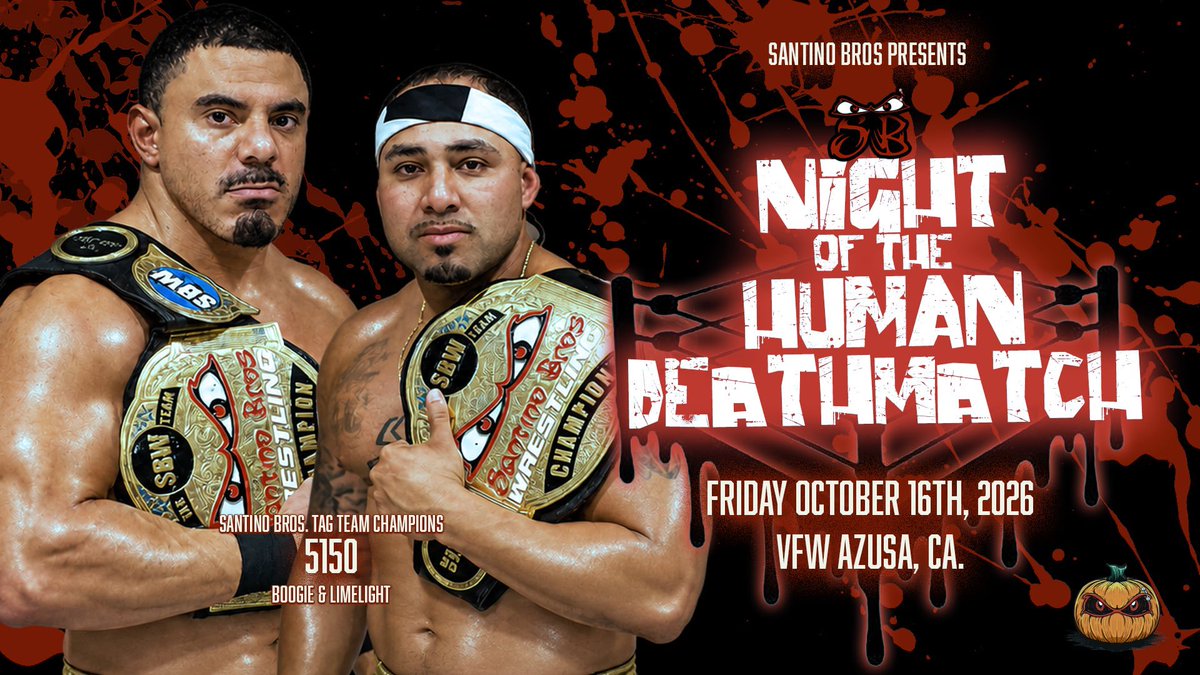 MongolSantino's tweet photo. ► Seats still available, don’t get left standing! 

2 DeathMatches. 3 Championship Matches. 6 brutal battles set.

☠️ NIGHT OF THE HUMAN DEATHMATCH
📅 Friday OCT. 16th at 8pm
📍 VFW Azusa
🎟️ https://t.co/yq563AnmsW https://t.co/gRNrhnxznD
