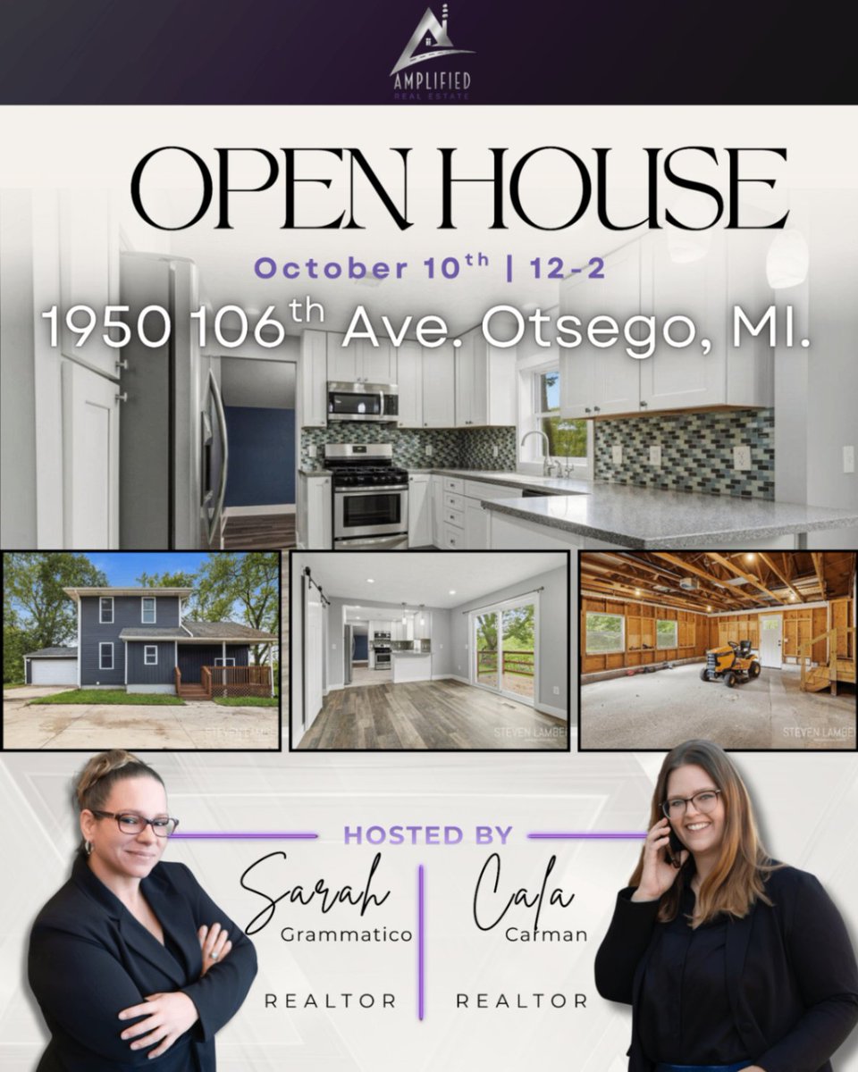 HooperAmplified's tweet photo. Two Amplified agents. One open house. 👀 Sat., Oct. 10, 12–2 PM: 1950 106th Ave., Otsego, MI. 3 bed | 2 bath + garage. Stop by to meet Sarah Grammatico, Micala Carman &amp; Cala Carman! #OpenHouse #OtsegoMI https://t.co/ouEHrsANlm