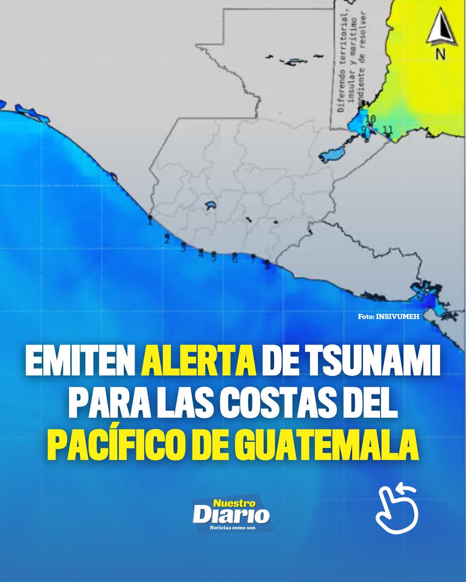 🚨🌊 EMITEN ALERTA DE TSUNAMI PARA LAS COSTAS DEL PACÍFICO DE GUATEMALA 🌊🚨 El INSIVUMEH informó que, según el Centro de Alerta de Tsunamis del Pacífico (PT…