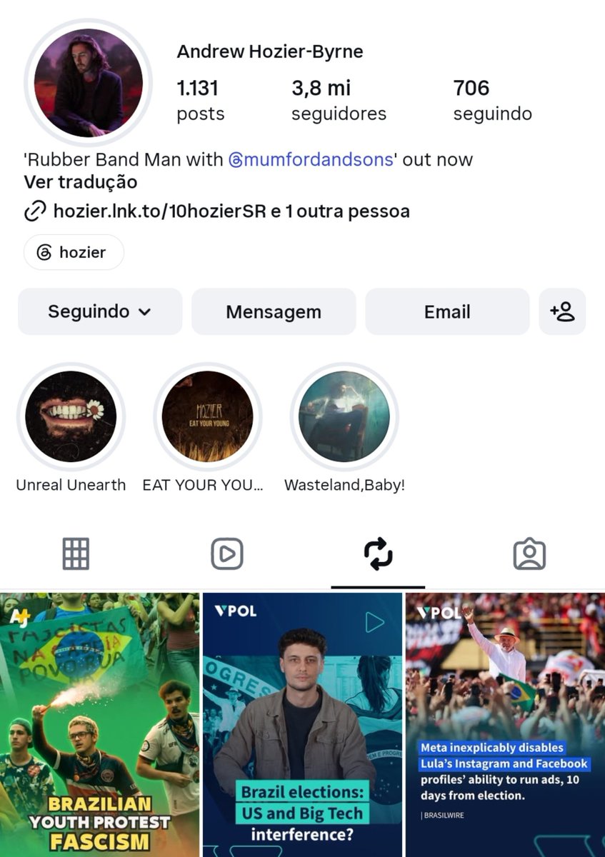 hozierbr's tweet photo. AGORA! Últimos três republicados de Hozier no Instagram falam sobre manifestações e interferência dos Estados Unidos nas eleições do Brasil. https://t.co/vjN24SxlZi
