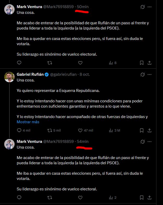 unchinodechina's tweet photo. Deberían de saber ustedes cómo están de entusiasmados los bots con la candidatura de Rufián. 

Este bot, por ejemplo, llevaba 5 meses sin uso, pero hoy lleva 36 mensajes idénticos en 1 hora. 
¿Lo hará gratis?

(Ya puede reforzar don @elonmusk los servidores de X!) https://t.co/95RGtX28OX