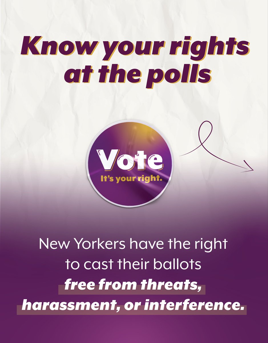 NewYorkStateAG's tweet photo. Ahead of election season, I want all New Yorkers to know their rights before heading to the polls.

Everyone has the right to cast their ballots free from threats, harassment, or interference.

If you encounter any issues, my office is here to help.
https://t.co/18JHFbanjo https://t.co/4vIPqeNeXb