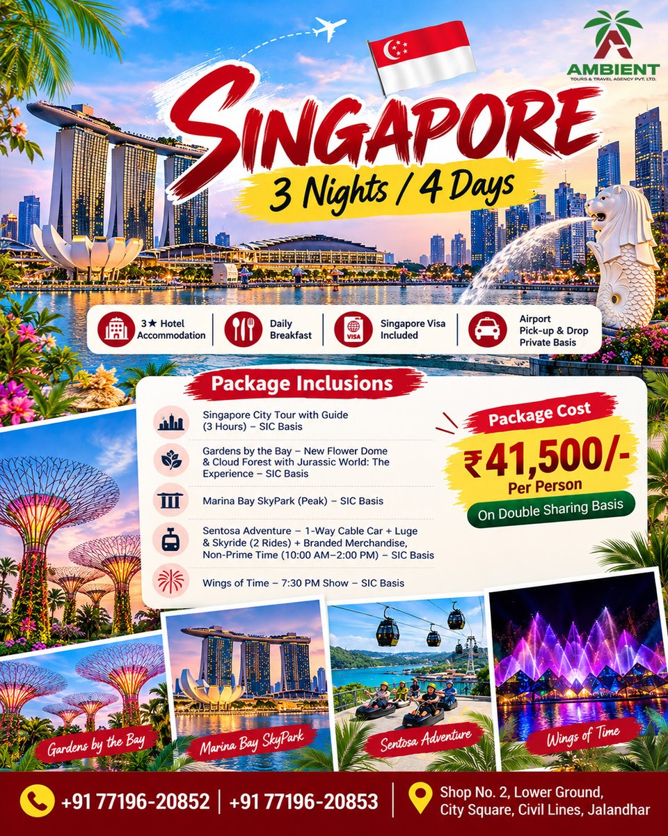 GerardoRHerrera's tweet photo. Discover Singapore in 3 Nights/4 Days with Ambient Tours &amp; Travel Agency Pvt. Ltd. From ₹41, 500 per person on double sharing. Includes 3-star stay, breakfast, visa, transfers, city tour, Gardens by the Bay, SkyPark, Sentosa and Wings of Time. https://t.co/9AeC3xo4nR