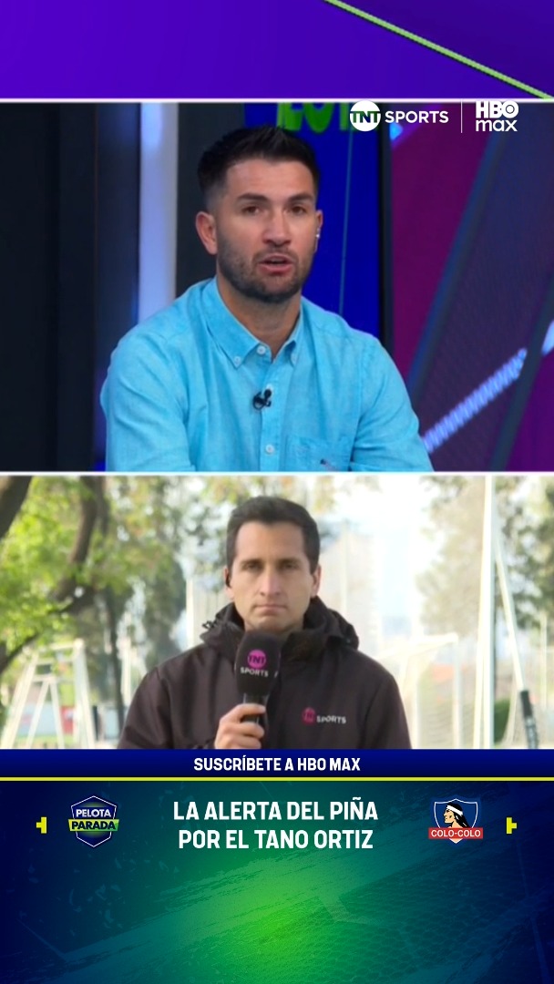 A split-screen TNT Sports broadcast showing a man in a light blue shirt in studio and a reporter outdoors, with the headline "LA ALERTA DEL PIÑA POR EL TANO ORTIZ".
