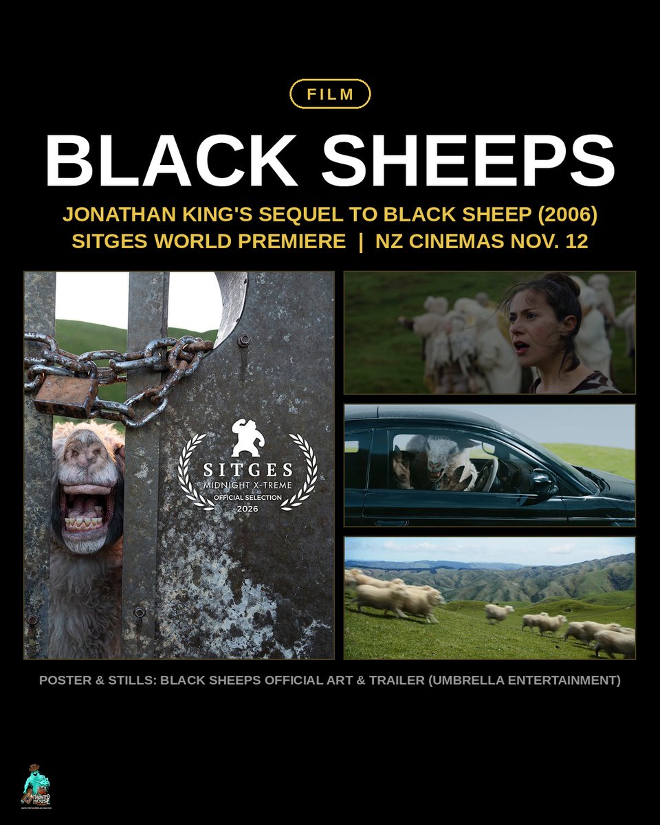 HH_Tour's tweet photo. 🐑 They're baaack. Jonathan King's Black Sheeps, the sequel to 2006's killer-sheep cult classic Black Sheep, world premieres at @sitgesfestival this weekend. NZ cinemas Nov. 12 via @UmbrellaEnt, no U.S. date yet. Keep it scary. #BlackSheeps #HauntedHouseTour https://t.co/u82FJLmUAk