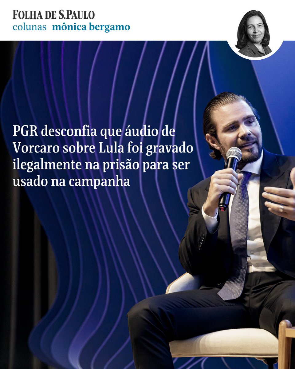 folha's tweet photo. Procuradores familiarizados com as investigações do Banco Master afirmaram à coluna acreditar que o áudio em que Daniel Vorcaro afirma ter destinado recursos para um documentário sobre a vida de Lula foi gravado na prisão para ser usado contra o petista na campanha eleitoral. A gravação, se feita dessa forma, seria ilegal já que nenhuma das pessoas que ele recebe na Papudinha, em Brasília, onde está preso, poderia entrar no estabelecimento com gravador ou celular.

📲Leia mais na #Folha: https://t.co/mxp3gV8bXt

📷 Rubens Cavallari - 22.abr.2024/Folhapress
📝 Mônica Bergamo

#PraTodosVerem: O dono do Banco Master, Daniel Vorcaro