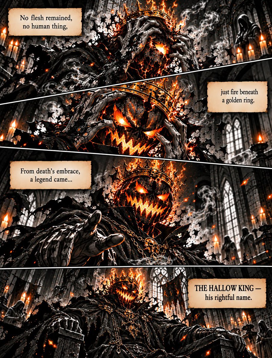 Hallowkingsol's tweet photo. 👑 CHAPTER XII — THE HALLOW KING 🎃

The man is gone.
The curse is complete.
From the ashes, a legend is born.

For the first time, the King reveals his true face.

The Hallow King has risen. 🔥

#TheHallowKing #Solana #Memecoin #SolanaGem #halloween https://t.co/MkEICV1irt