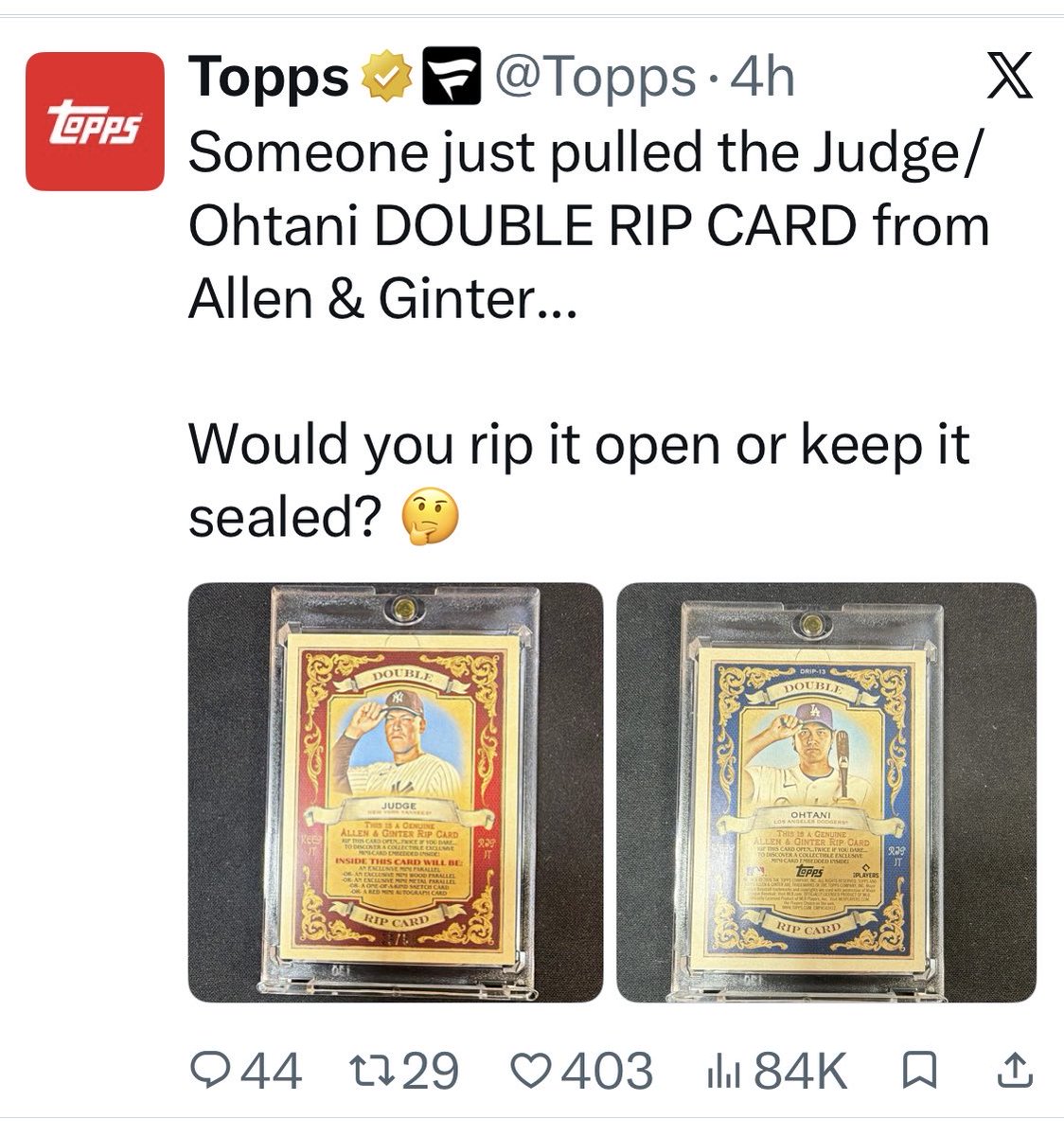SnokeFoetus's tweet photo. @CardPurchaser Topps. Topps is the scam. The meta-posts by Topps has got to be the biggest red flag in the hobby. Feels like they’re putting their fingers on the scale every time they do something like this. https://t.co/P7xJVarA7r