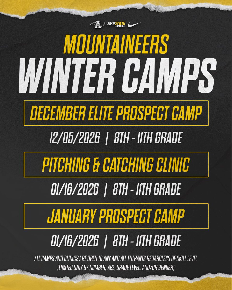 AppStateSB's tweet photo. Work with the Mountaineers this winter! ❄️🥎

Winter camps and clinics are LIVE, sign up today at https://t.co/Z3CwxnVwWx

#OTM https://t.co/T95qnXtqlX