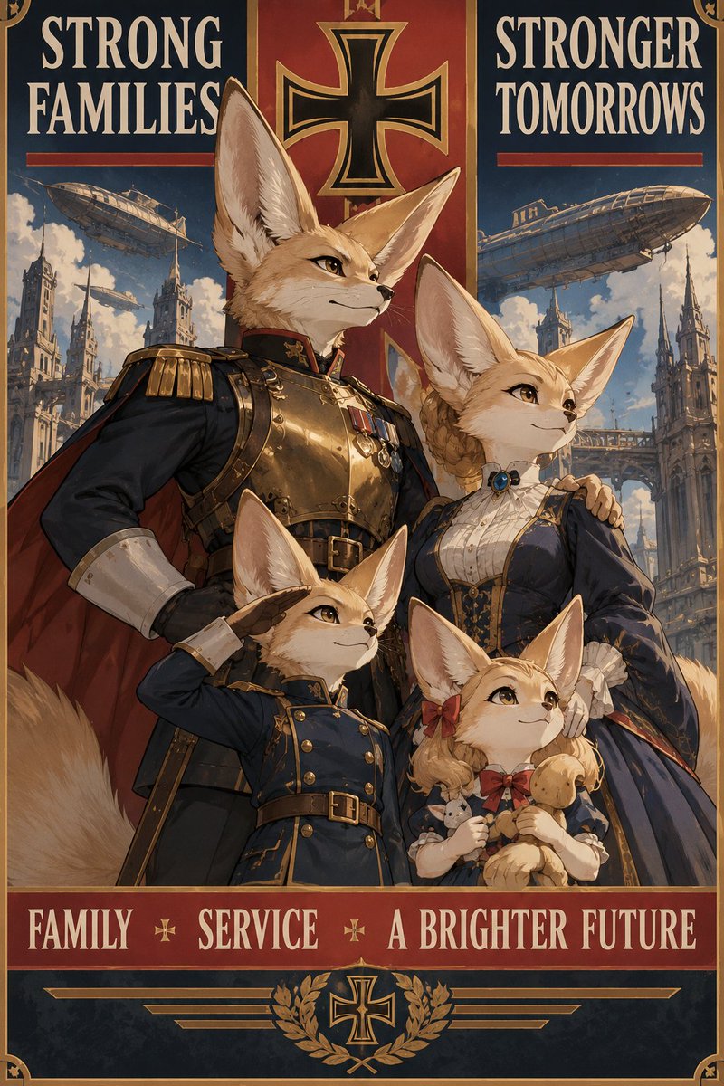 RustyDelata's tweet photo. Volpa propaganda poster #Sellaris #furryart #AIart https://t.co/7IrVbPEvYc