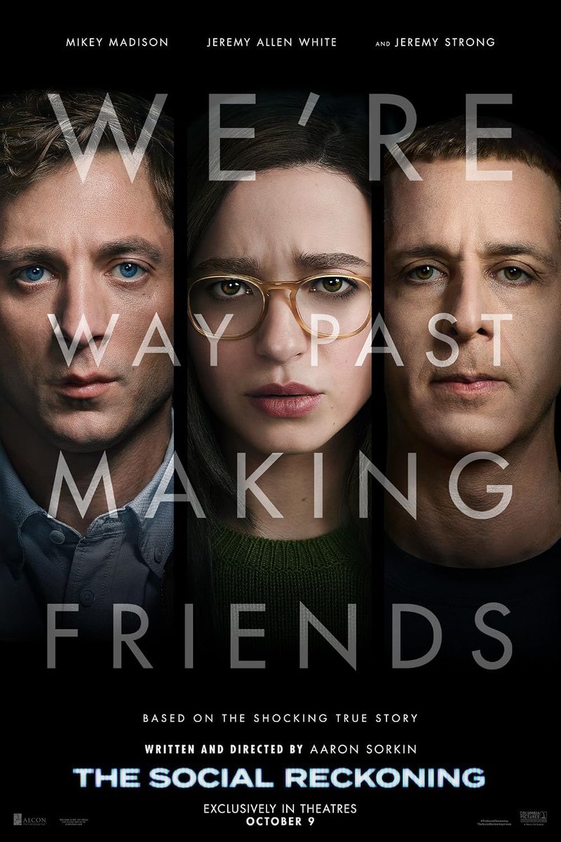zachzanyreviews's tweet photo. #TheSocialReckoning #TheSocialNetwork #zachszanyreviews #AaronSorkin #MikeyMadison #JeremyAllenWhite #JeremyStrong #BillBurr #sequel #standalone #followup #MarkZuckerberg #Facebook #Meta #drama #dialogue #basedonatruestory #Sony #ColumbiaPictures #movie #film #review https://t.co/FtOvuxBOnH